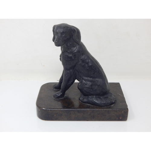 270B - Heavy Cast Metal Figure of a Dog on Marble Base: 13cm wide x 13.5cm high