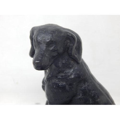 270B - Heavy Cast Metal Figure of a Dog on Marble Base: 13cm wide x 13.5cm high