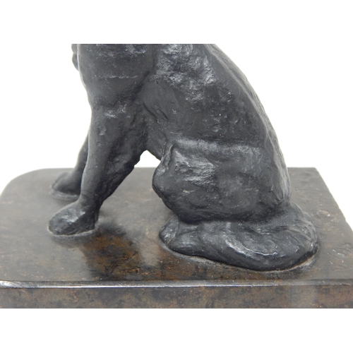 270B - Heavy Cast Metal Figure of a Dog on Marble Base: 13cm wide x 13.5cm high