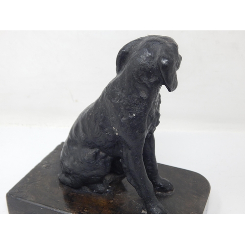 270B - Heavy Cast Metal Figure of a Dog on Marble Base: 13cm wide x 13.5cm high