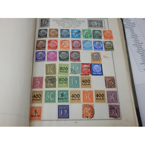 1Q - The Triumph Stamp Album containing over 3,000 stamps from Abyssinia to Venezuela all listed on typed... 