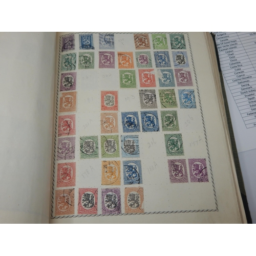 1Q - The Triumph Stamp Album containing over 3,000 stamps from Abyssinia to Venezuela all listed on typed... 