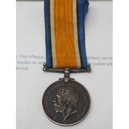 288 - Unusual WWI War Medal Awarded & Edge Named to: 42363 A. FIRTH K.O.Y.L.I. Court Martialled & Charged ... 