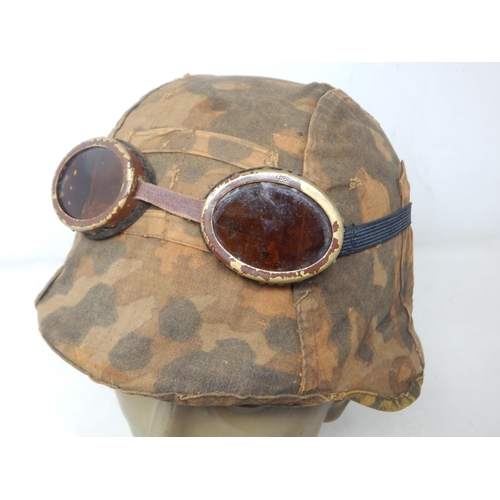 292 - WWII German M40 Helmet with SS Reversible Cover & Goggles