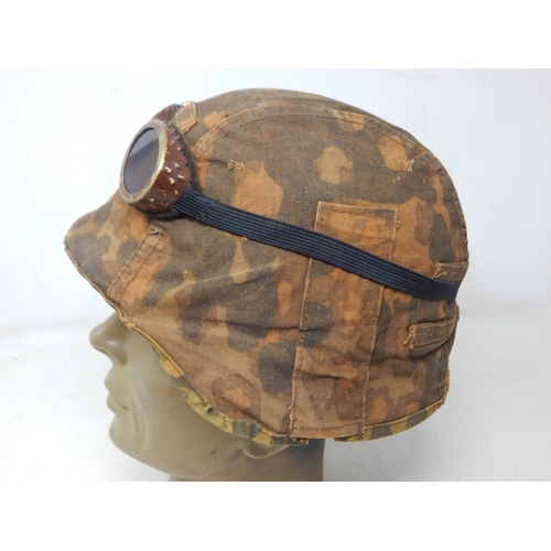 292 - WWII German M40 Helmet with SS Reversible Cover & Goggles