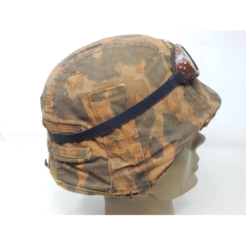 292 - WWII German M40 Helmet with SS Reversible Cover & Goggles