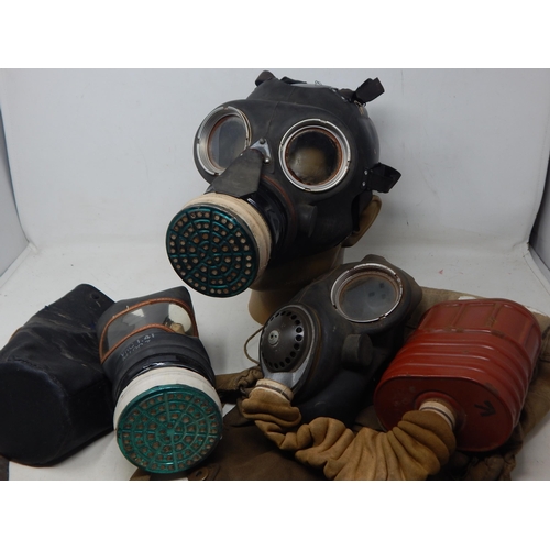 300A - 3 x WWII Gas Masks, Civilian, Service & Army