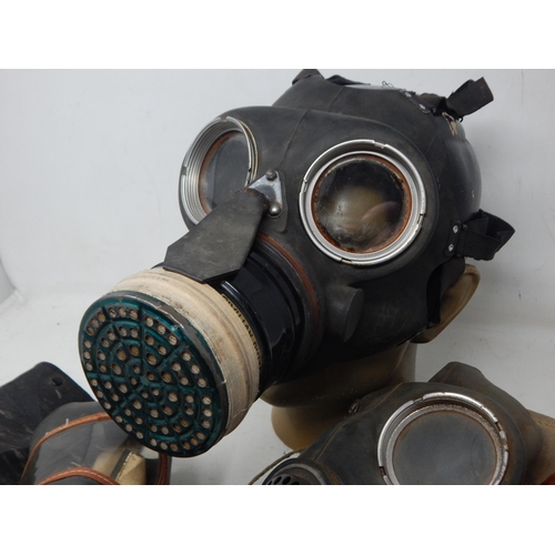 300A - 3 x WWII Gas Masks, Civilian, Service & Army