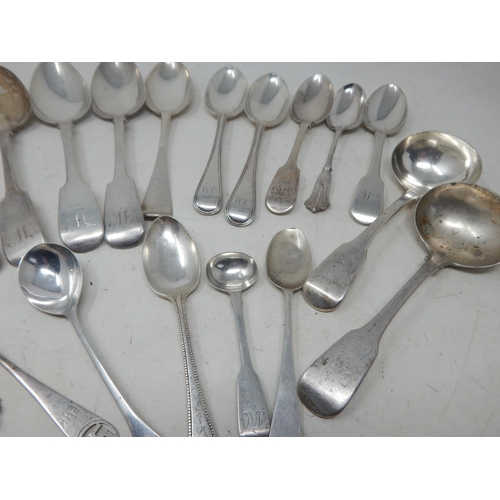 188 - A Quantity of Hallmarked Georgian & Later Silver Flatware: Various Dates & Makers: Weight 820g