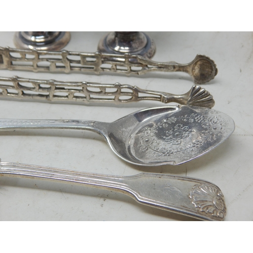 189 - A Quantity of Hallmarked Silver Including Sugar Nips, Tongs, Peppers, Caddy Spoon & Preserve Spoon: ... 