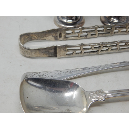 189 - A Quantity of Hallmarked Silver Including Sugar Nips, Tongs, Peppers, Caddy Spoon & Preserve Spoon: ... 