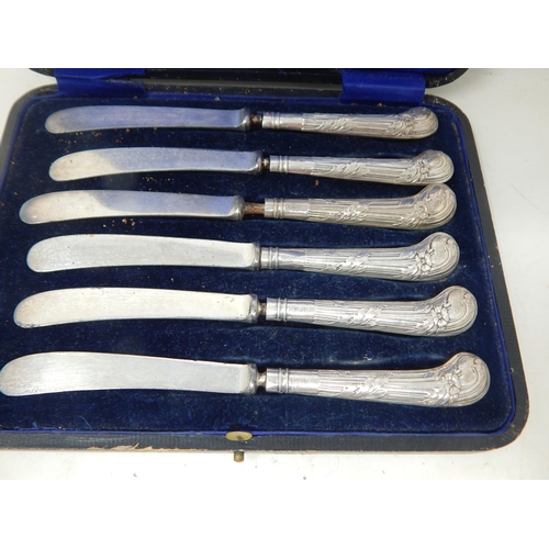 190 - A Quantity of Hallmarked Silver Mounted Items Including Butter Knives, Posy Vase, Hairbrush etc