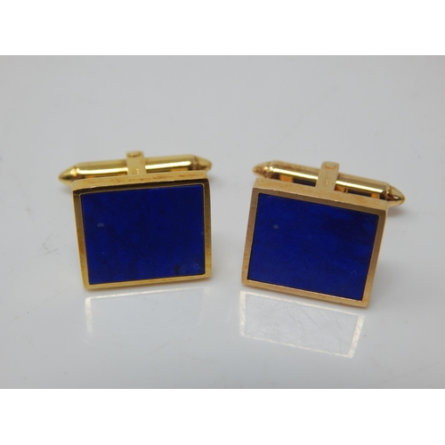 111A - A Pair of 14ct Gold Lapis Lazuli Set Cufflinks: Gross weight 9.77g