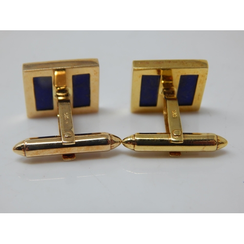 111A - A Pair of 14ct Gold Lapis Lazuli Set Cufflinks: Gross weight 9.77g