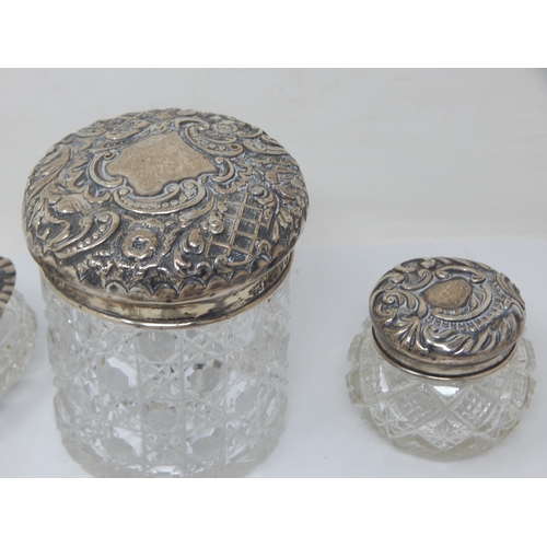 199D - A Group of Hallmarked Silver Dressing Table Jars & Manicure Items: Various Dates & Makers