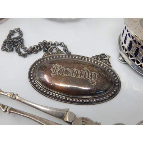 199G - Hallmarked Silver Including a Mustard Pot, Pepperette, Brandy Label, Georgian Sugar Nips etc