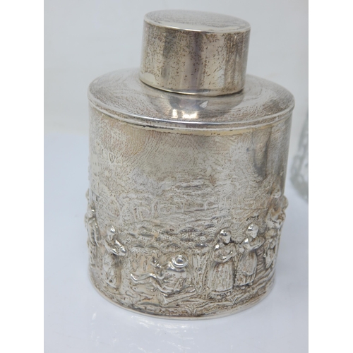 199C - Hallmarked Silver Tea Caddy together with a Silver Sauce Boat & Silver Mounted Sugar Sifter: Various... 