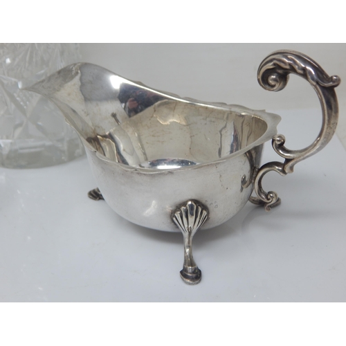 199C - Hallmarked Silver Tea Caddy together with a Silver Sauce Boat & Silver Mounted Sugar Sifter: Various... 