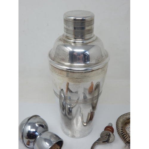 200A - Silver Plated Cocktail Shaker, Strainer, Bottle Pourer, Corkscrews etc