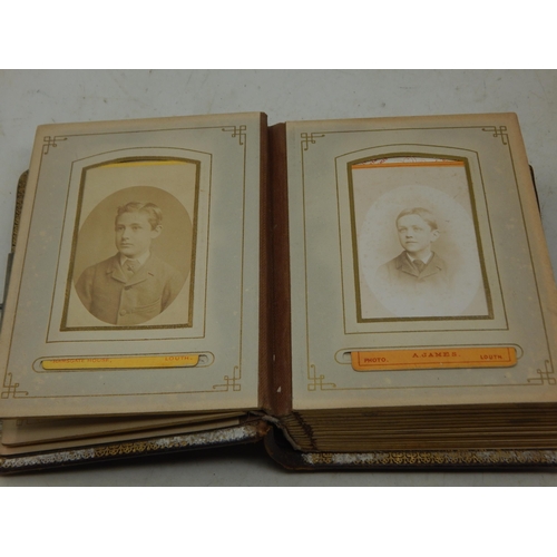 200D - Victorian Leather Photographic Album containing a quantity of Portrait Photograph Cards