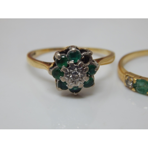 101J - 2 x 18ct Gold Diamond & Emerald Rings, Sizes N/O: Gross weight 5.07g Some stones vacant: