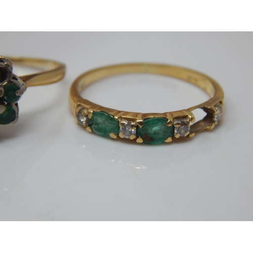 101J - 2 x 18ct Gold Diamond & Emerald Rings, Sizes N/O: Gross weight 5.07g Some stones vacant: