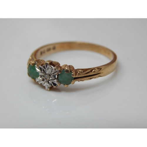 101K - 9ct Gold Diamond & Emerald Ring: Size O: Gross weight 2.13g