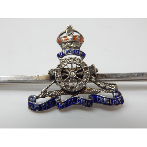 101R - Diamond Set Sterling Silver & Enamel Royal Engineers Sweetheart Brooch in Original Fitted Case