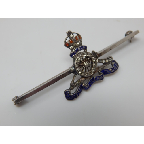 101R - Diamond Set Sterling Silver & Enamel Royal Engineers Sweetheart Brooch in Original Fitted Case