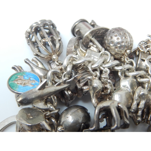 101T - Heavy Silver Charm Bracelet with Numerous Charms: Weight 174g