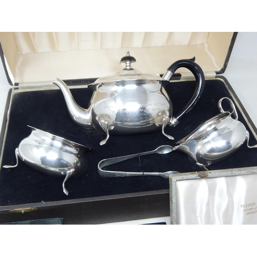 145A - Presentation 3 Piece Silver Plated Tea Set in Fitted Case together with further Silver Plated Wares.