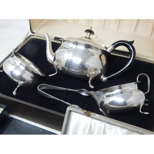 145A - Presentation 3 Piece Silver Plated Tea Set in Fitted Case together with further Silver Plated Wares.