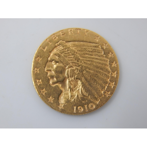 72 - 1910 USA 2 1/2 Dollar Indian Head Gold Coin: Weight 4.17g