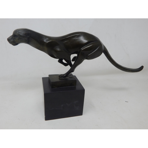 401 - Bronze Figure of a Puma on Plinth with Foundry Label: Width 30.2cm