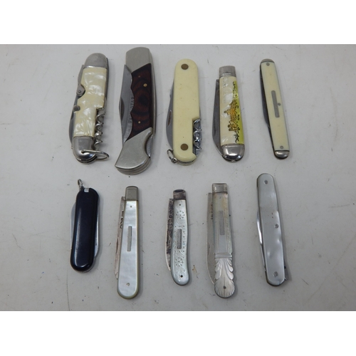 411 - A Quantity of Various Penknives & Utility Knives Including Hallmarked Silver (10)