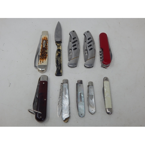 413 - A Quantity of Various Penknives & Utility Knives Including Hallmarked Silver (10)