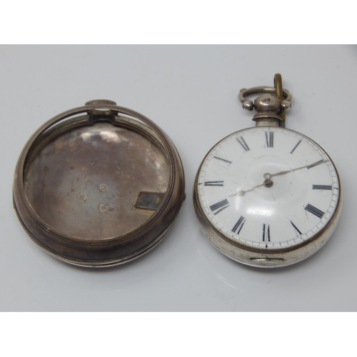 205 - William IV Silver Pair Cased Key Wind Pocket Watch: Hallmarked London 1835