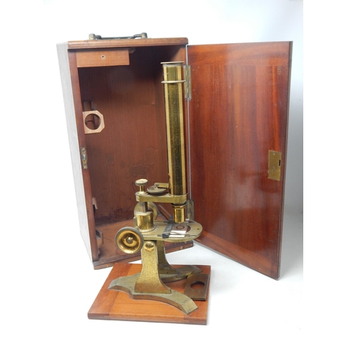 416 - Late 19th Century Microscope by Baker, High Holborn, London with a single objective lens and eyepiec... 