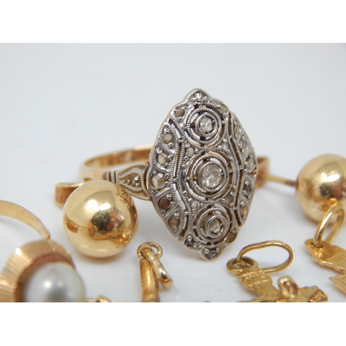 214 - Art Deco Unmarked Gold Diamond Set Ring together with a Quantity of Unmarked Gold Items: Gross weigh... 