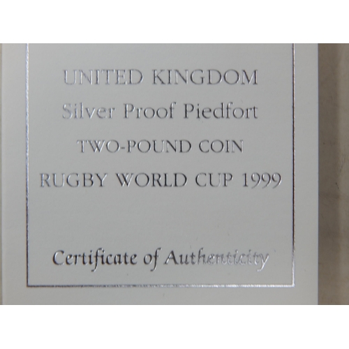 12 - UK Silver Proof Piedfort Two Pound coin Rugby World Cup Hologram cased COA