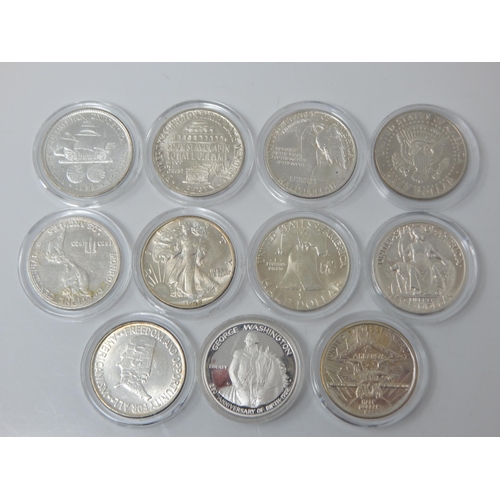 20 - Collection of 11 x USA Commemorative Silver Half Dollars all VF to EF in capsules (11 coins)