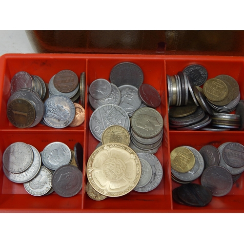 47 - Vintage cash tin full of coins.