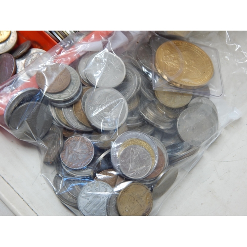 47 - Vintage cash tin full of coins.