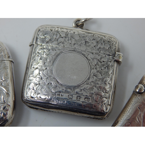 225 - Victorian Silver Vesta Cases: All Hallmarked Birmingham 1899 (3)