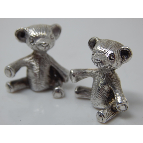 228 - Cast Silver Teddy Bears Hallmarked London 1989 by Sarah Jones (2)