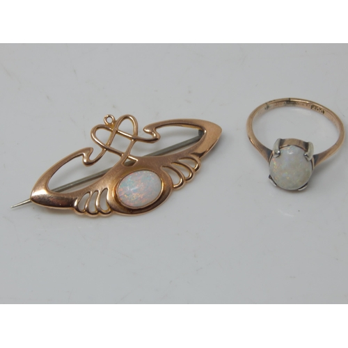 234 - Art Nouveau 9ct Gold Brooch Set with an Opal by Barnet Henry Joseph together with a 9ct Gold Opal Ri... 