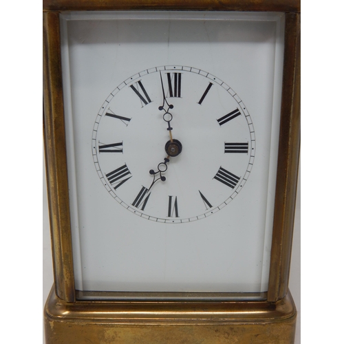 398 - 19th Century Brass Carriage Clock Striking on a Gong: Complete with Key: Working when catalogued. He... 