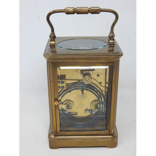 398 - 19th Century Brass Carriage Clock Striking on a Gong: Complete with Key: Working when catalogued. He... 