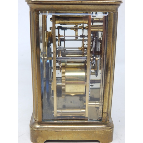 398 - 19th Century Brass Carriage Clock Striking on a Gong: Complete with Key: Working when catalogued. He... 