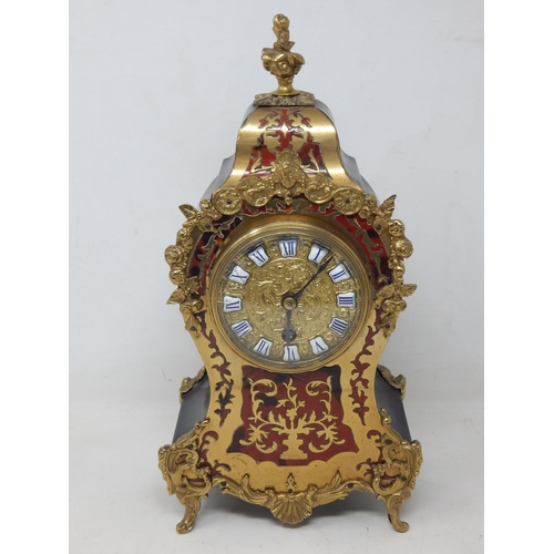 399 - 19th Century French Brass & Wooden Boule Clock: Working when catalogued: Height 32cm